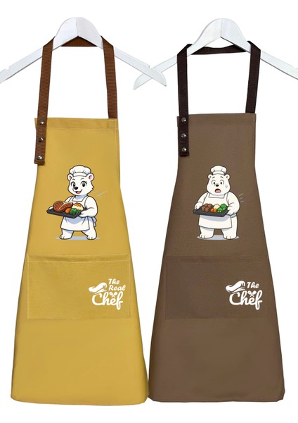 Mutfak Önlüğü Seti 2'li Leke Tutmaz Su Itici Kumaş Solmaz Baskı Şef Ayıcık Desenli Çift Önlük fiyatları