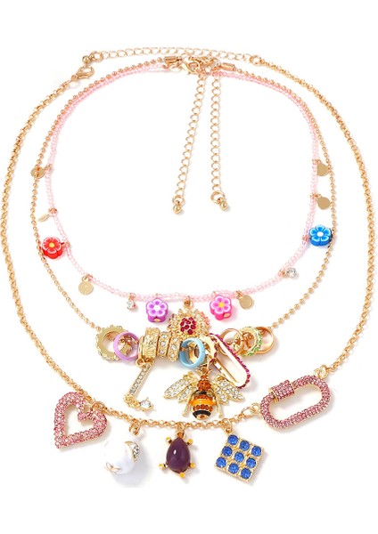 Hafif Lüks, Trendy, Temiz ve Sade, Alaşım, Zirkon Taşlı Geometrik Kalp ve Hayvan Kolye Uzun Kolye (Yurt Dışından)