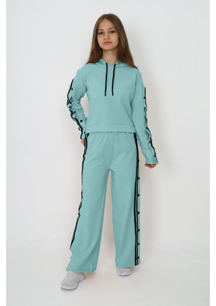 Kız Çocuk %100 Pamuk Kapüşonlu Uzun Kol Oversize Alt-Üst Eşofman Takımı