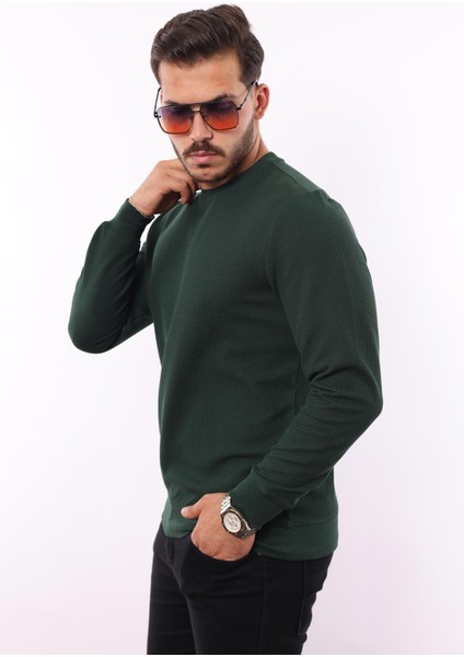 Waffle Dokuma Bisiklet Yaka Sweatshirt – Pamuk Viskon Regular Fit Rugatchi Exclusive fiyatları