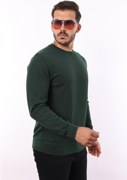 Waffle Dokuma Bisiklet Yaka Sweatshirt – Pamuk Viskon Regular Fit Rugatchi Exclusive modelleri