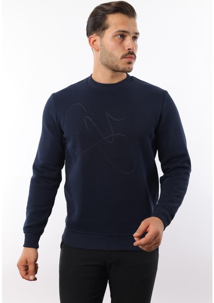 3 Iplik Şardonlu Bisiklet Yaka Sweatshirt – Pamuk Viskon Regular Fit Rugatchi Exclusive