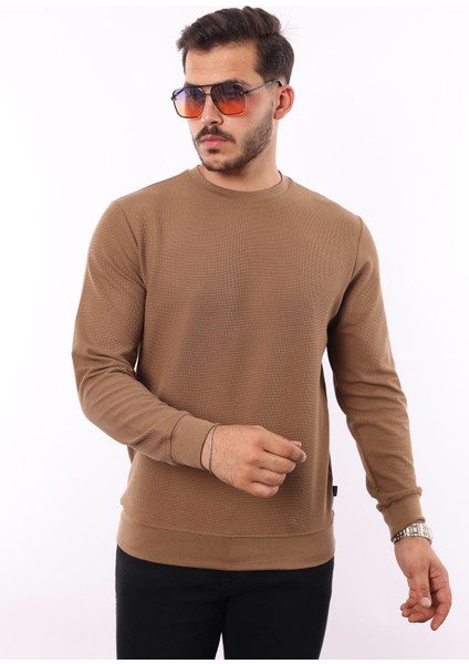 Waffle Dokuma Bisiklet Yaka Sweatshirt – Pamuk Viskon Regular Fit Rugatchi Exclusive