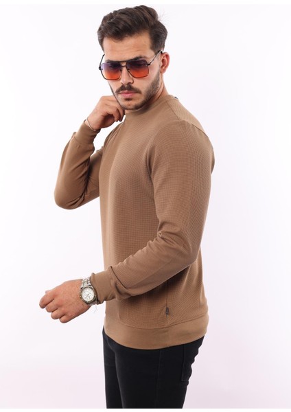 Waffle Dokuma Bisiklet Yaka Sweatshirt – Pamuk Viskon Regular Fit Rugatchi Exclusive modelleri