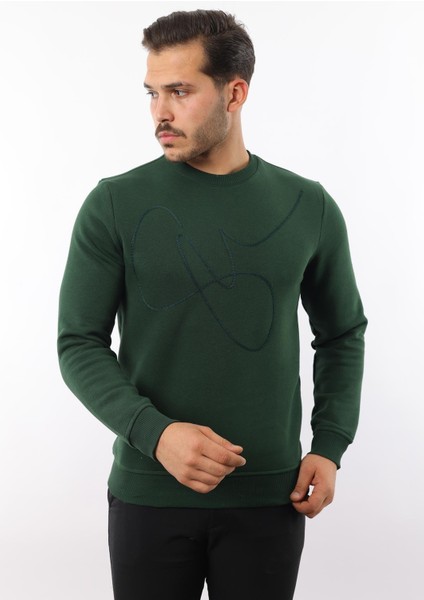 3 Iplik Şardonlu Bisiklet Yaka Sweatshirt – Pamuk Viskon Regular Fit Rugatchi Exclusive