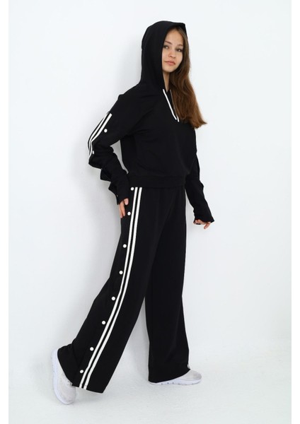 Kız Çocuk %100 Pamuk Kapüşonlu Uzun Kol Oversize Alt-Üst Eşofman Takımı fırsatları