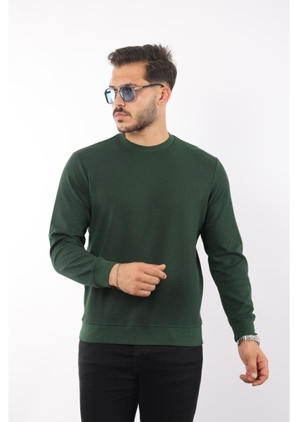 Waffle Dokulu Bisiklet Yaka Sweatshirt – Pamuk Viskon Regular Fit Rugatchi Exclusive