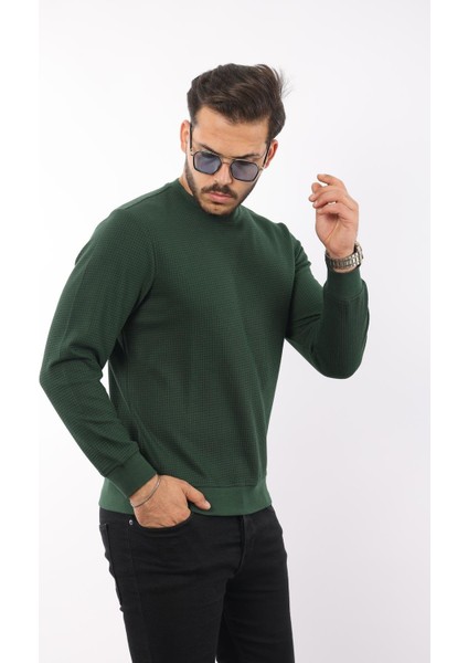 Waffle Dokulu Bisiklet Yaka Sweatshirt – Pamuk Viskon Regular Fit Rugatchi Exclusive modelleri