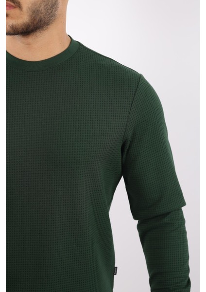 Waffle Dokulu Bisiklet Yaka Sweatshirt – Pamuk Viskon Regular Fit Rugatchi Exclusive indirimleri