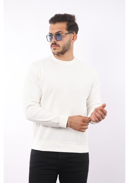 Waffle Dokulu Bisiklet Yaka Sweatshirt – Pamuk Viskon Regular Fit Rugatchi Exclusive