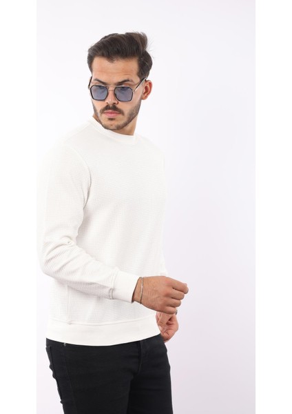 Waffle Dokulu Bisiklet Yaka Sweatshirt – Pamuk Viskon Regular Fit Rugatchi Exclusive fiyatları