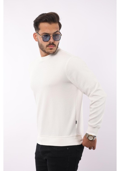 Waffle Dokulu Bisiklet Yaka Sweatshirt – Pamuk Viskon Regular Fit Rugatchi Exclusive modelleri