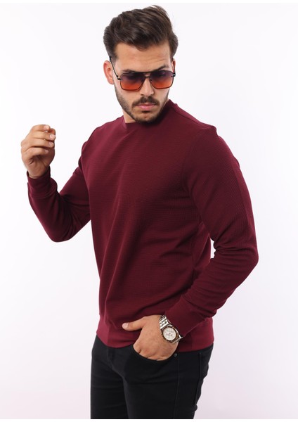 Waffle Dokuma Bisiklet Yaka Sweatshirt – Pamuk Viskon Regular Fit Rugatchi Exclusive fırsatları