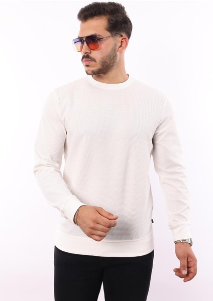 Waffle Dokuma Bisiklet Yaka Sweatshirt – Pamuk Viskon Regular Fit Rugatchi Exclusive