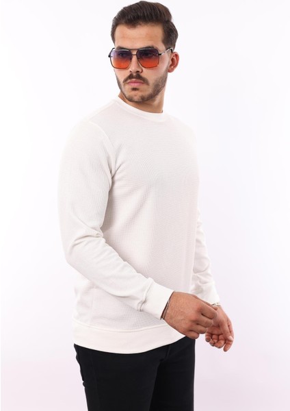 Waffle Dokuma Bisiklet Yaka Sweatshirt – Pamuk Viskon Regular Fit Rugatchi Exclusive fiyatları