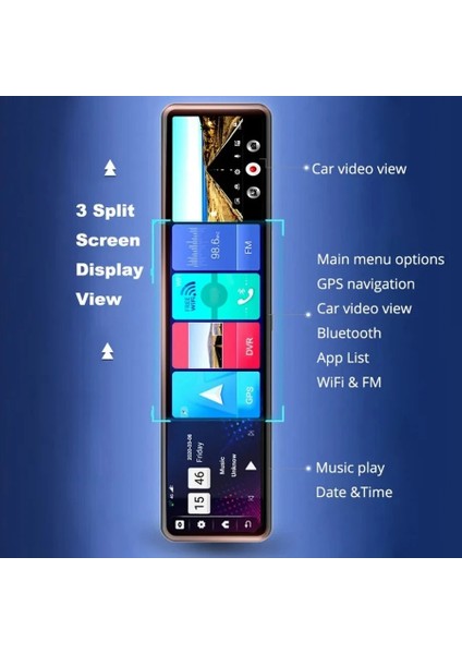 4g Hb-20-3 64 GB 12 Inç Dokunmatik Ayna Kamera Android Uzaktan Izlemeli 1080P Ön Arka Araç Kamera. indirimleri