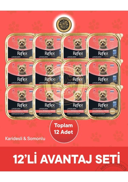 Plus Pate Msc Karidesli ve Somonlu Mini ve Küçük Irklar Için Yetişkin Köpek Maması 12X85 G
