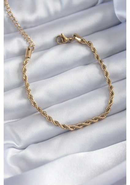 316L Çelik Gold Renk Burgu Zincir Model Kadın Bileklik