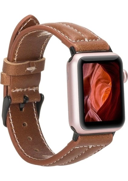 Apple Watch Uyumlu Deri Kordon 42-44-45MM Nm3-As2 Taba