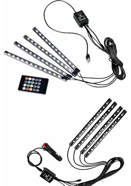 12'li Şerit LED Işık Rgb Sese ve Müziğe Duyarlı Araç Içi Ayak Altı - EMY4075-4663 indirimleri