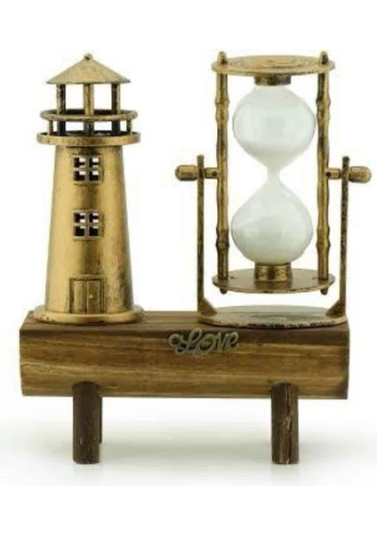 Deniz Feneri Kum Saati Ahşap Görünümlü Vintage Tarz Biblo - EMY6392-5789 indirimleri