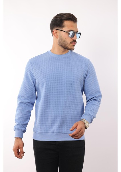 Waffle Dokulu Bisiklet Yaka Sweatshirt – Pamuk Viskon Regular Fit Rugatchi Exclusive