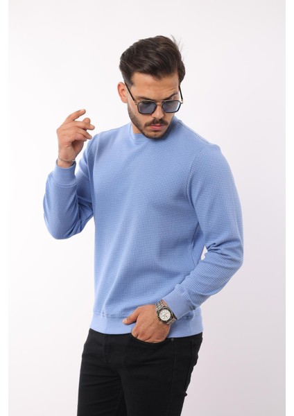 Waffle Dokulu Bisiklet Yaka Sweatshirt – Pamuk Viskon Regular Fit Rugatchi Exclusive modelleri