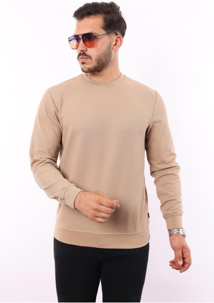 Waffle Dokuma Bisiklet Yaka Sweatshirt – Pamuk Viskon Regular Fit Rugatchi Exclusive