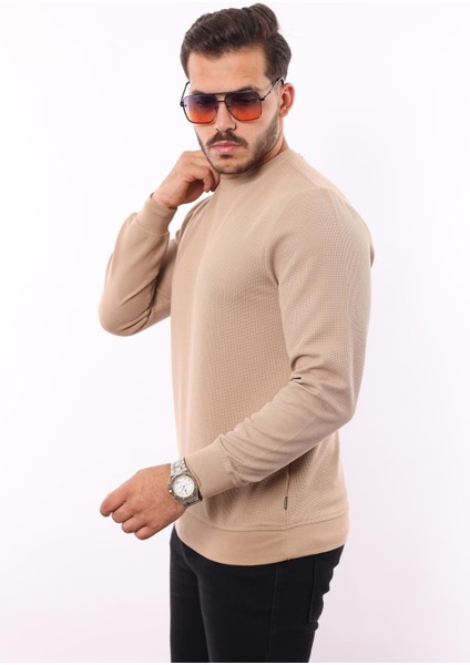 Waffle Dokuma Bisiklet Yaka Sweatshirt – Pamuk Viskon Regular Fit Rugatchi Exclusive modelleri
