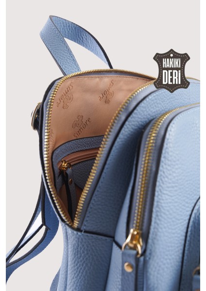Hakiki Deri Kadın Sırt Çantası Açık Mavi SMR9209 fırsatları