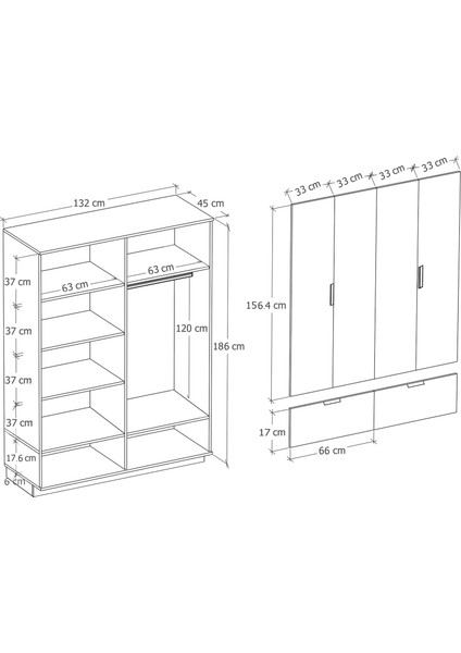 Armi 4 Kapak 2 Çekmece Gardırop