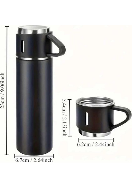 Termos Seti 3'lü Bardak Seti Isı Dayanıklı Siyah Paslanmaz Çelik Vakumlu fırsatları