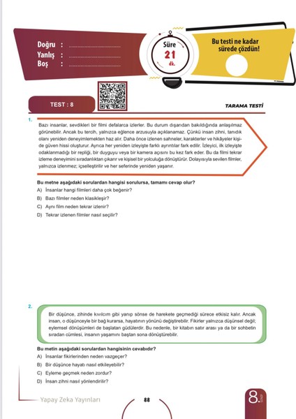8.sınıf Lgs Paragraf Soru Bankası Konu Özetli & Lgs'de Çıkmış Kelime Tablosu 2025-2026 fırsatları