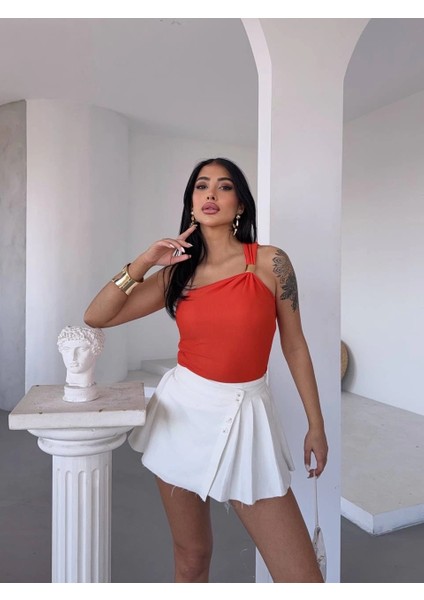 Tek Omuzlu Otoman Kumaş Gold Metal Detaylı Bluz S2311 fırsatları