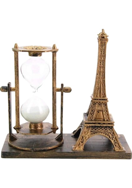 Retro Eyfel Kulesi ve Kum Saati Dekoratif Ahşap Görünümlü Masa Biblosu fırsatları