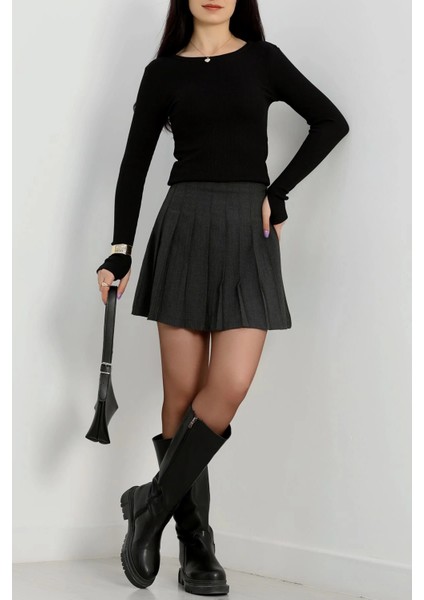 Bisiklet Yaka Parmak Geçmeli Kaşkorse Bluz Siyah A3829