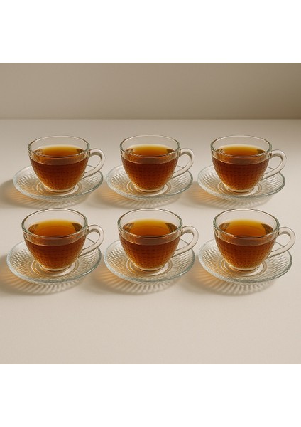 12 Parça Desenli Çay Fincanı-Çay Bardağı Seti Altlıklı