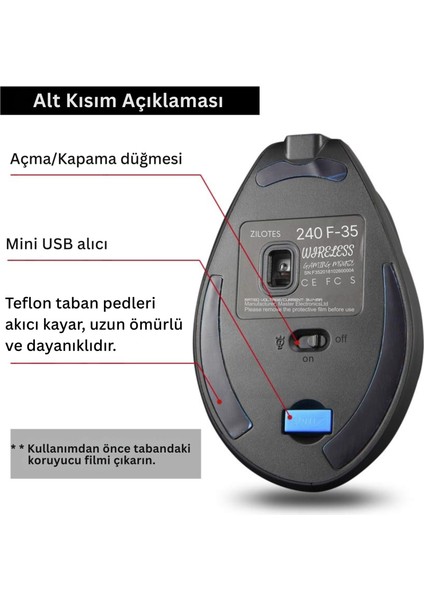 Zelotes F35 Dikey Kablosuz Mouse Ergonomik Şarjlı 2.4g 1000/1600/2400 Dpı 6 Tuş modelleri
