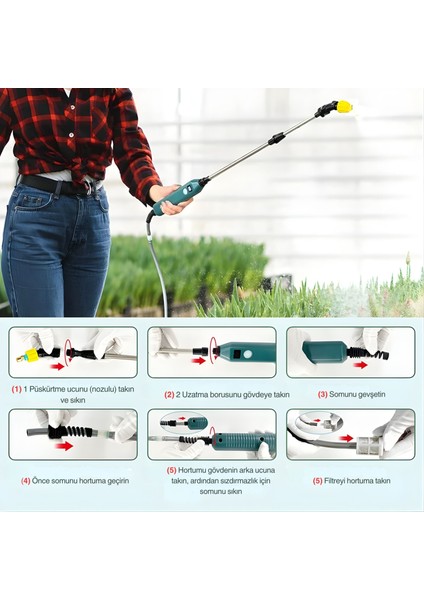 2400 Mah Şarjlı Sulama Tabancası3 Başlık Teleskopik Çubuk 5 M Emiş Hortumu Type-C fırsatları