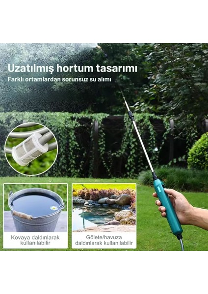 2400 Mah Şarjlı Sulama Tabancası3 Başlık Teleskopik Çubuk 5 M Emiş Hortumu Type-C