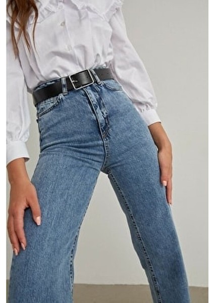 Wolf 90's Mavi Likralı Süper Yüksek Bel Kadın Palazzo Pantolon Pamuk Elastan Denim