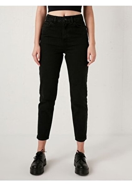 Kadın Siyah Süper Yüksek Bel Wide Leg Likralı Kot Pantolon Rahat Kesim Moda