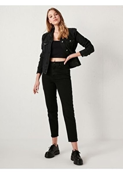 Kadın Siyah Süper Yüksek Bel Wide Leg Likralı Kot Pantolon Rahat Kesim Moda fiyatları