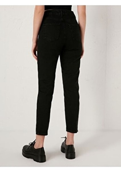 Kadın Siyah Süper Yüksek Bel Wide Leg Likralı Kot Pantolon Rahat Kesim Moda fırsatları