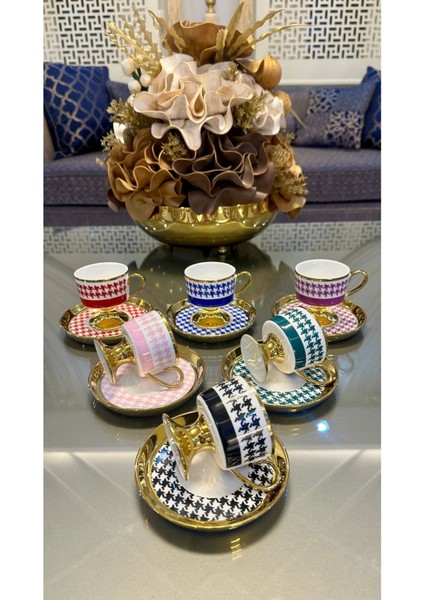 Porselen Ayaklı Renkli Kahve Fincan Takımı