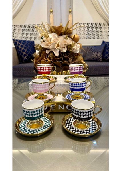 Porselen Ayaklı Renkli Kahve Fincan Takımı modelleri