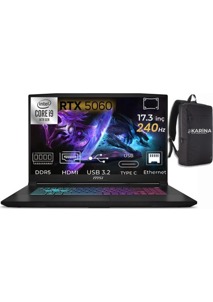 Msı Katana 17 Hx I9-14900HX B14WFK-217TR-K00 48GB 1tb RTX5060 W11HOME 17.3" 240Hz Qhd Gaming Laptop & B14WFK217TRK00