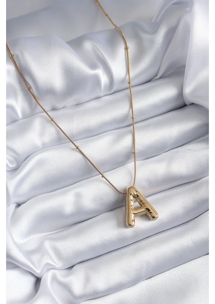 316L Çelik Gold Renk Bubble "a" Harf Model Kadın Kolye