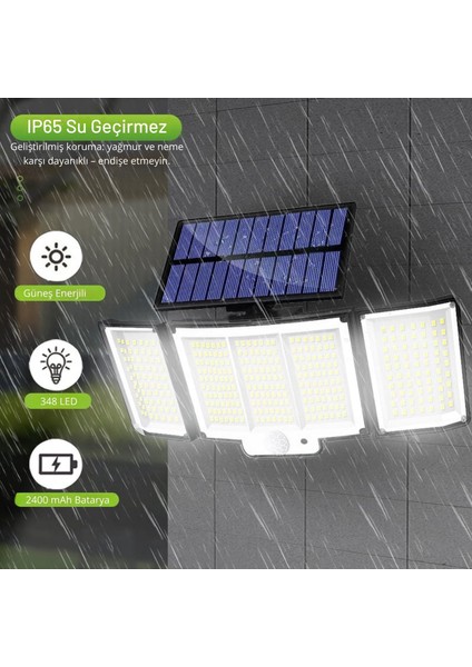 348 LED Güneş Enerjili Dış Mekan Duvar Lambası IP65 Pır Hareket Sensörü 3 Mod 5m Kablo fiyatları