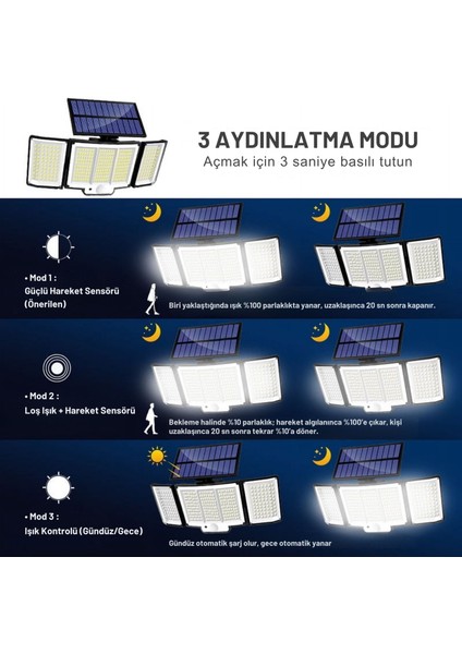 348 LED Güneş Enerjili Dış Mekan Duvar Lambası IP65 Pır Hareket Sensörü 3 Mod 5m Kablo fırsatları